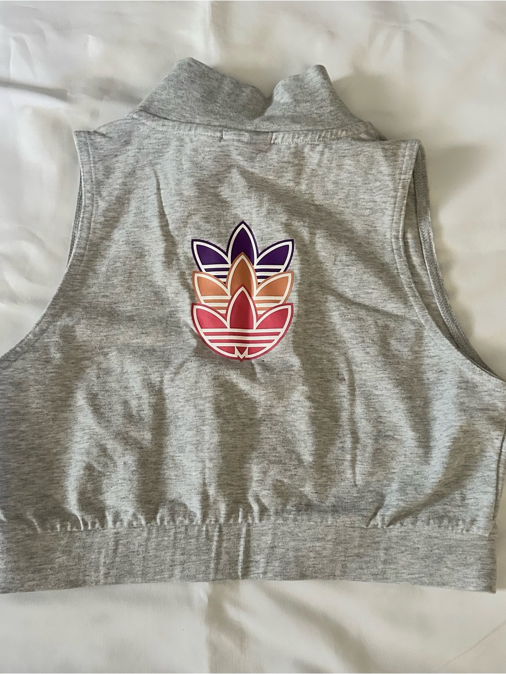 Adidas Originals Tank Top Logo Play Cropped Light Gray Heather Size Small - Picture 4 of 7